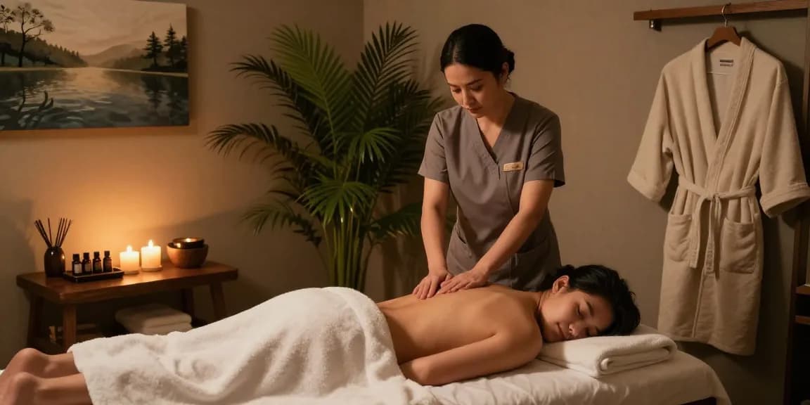 출장마사지 therapy in a serene spa setting with calming ambiance.