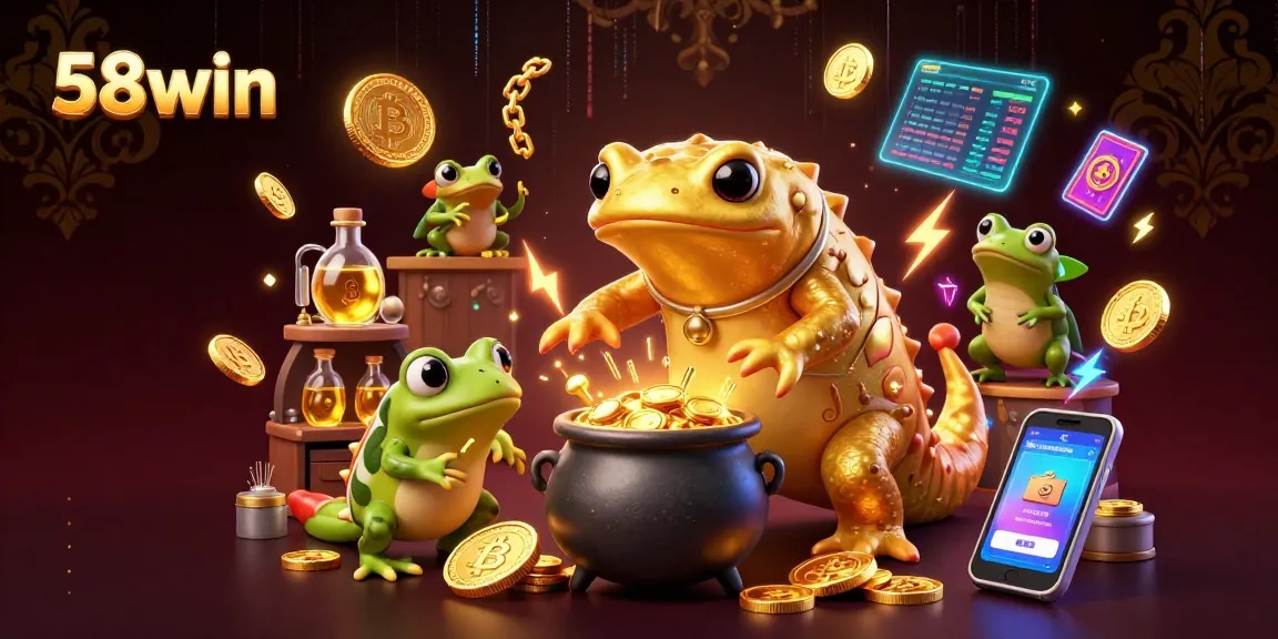 Experience thrilling wins at 58win with gold coins and dynamic gaming elements in an enchanting scene.