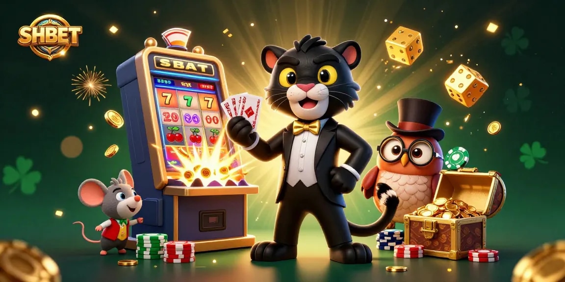 Experience the excitement of SHBET's casino with vibrant characters and thrilling slot elements.