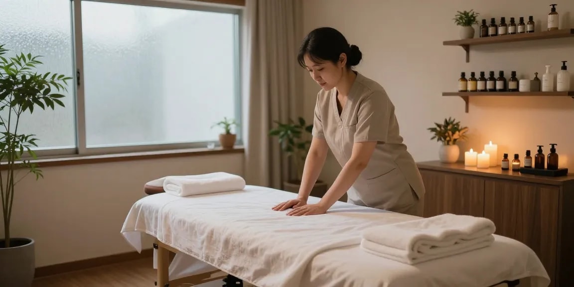 Relaxation and rejuvenation massage therapy room for 안양출장안마 featuring a calming atmosphere.