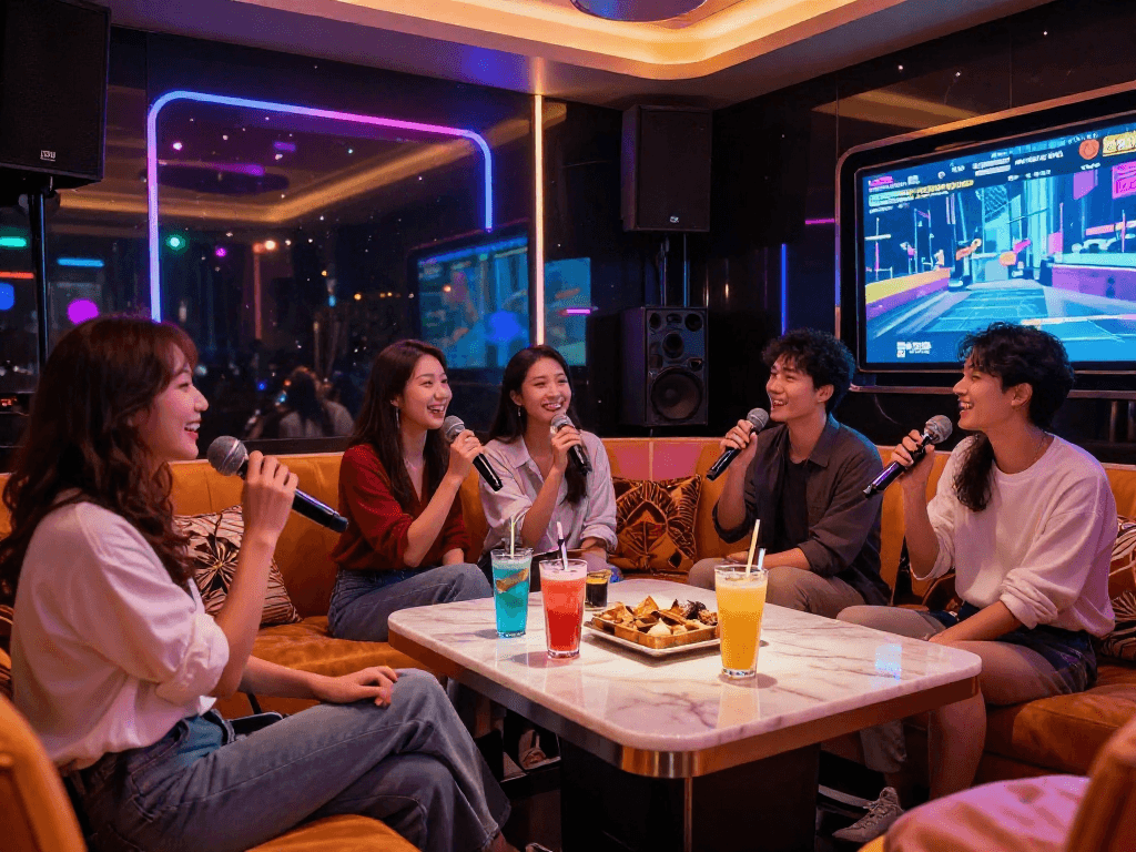 강남엘리트 가라오케에서 즐거운 시간을 보내는 친구들 모습