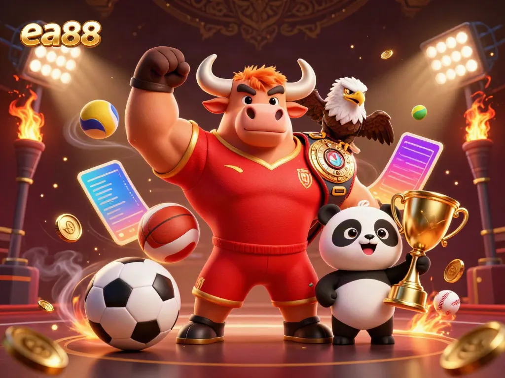 Experience the excitement of ea88 with this vibrant 3D casino illustration showcasing victory and celebration.