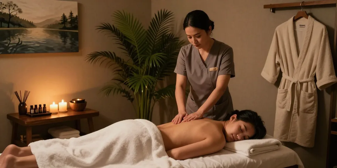 출장마사지 therapy in a serene spa setting with calming ambiance.