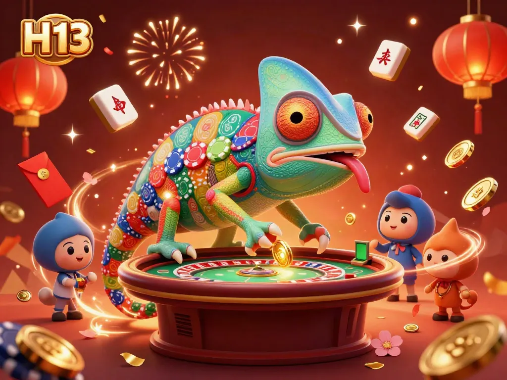 Engage with thrilling games at H 13, where vibrant characters celebrate wins in a casino atmosphere.