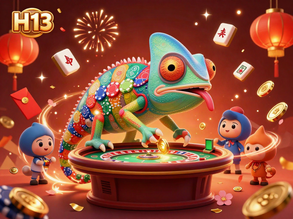 Engage with thrilling games at H 13, where vibrant characters celebrate wins in a casino atmosphere.