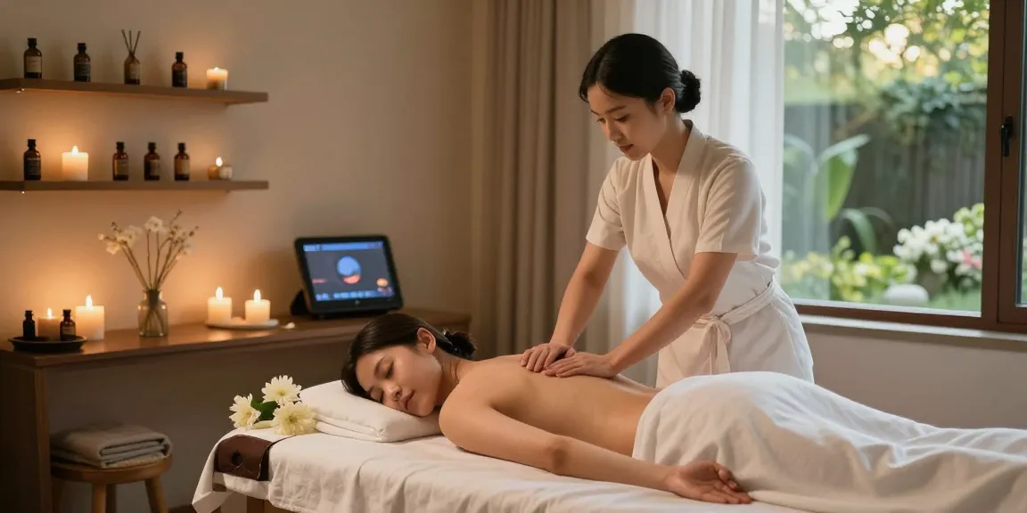 프리미엄 1인샵 마사지 모습, 편안한 분위기에서 힐링하는 장면