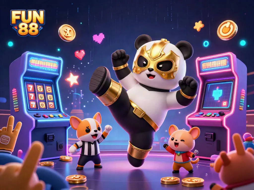 Experience thrilling wins at FUN 88 with a vibrant casino-themed illustration showcasing excitement and engagement.