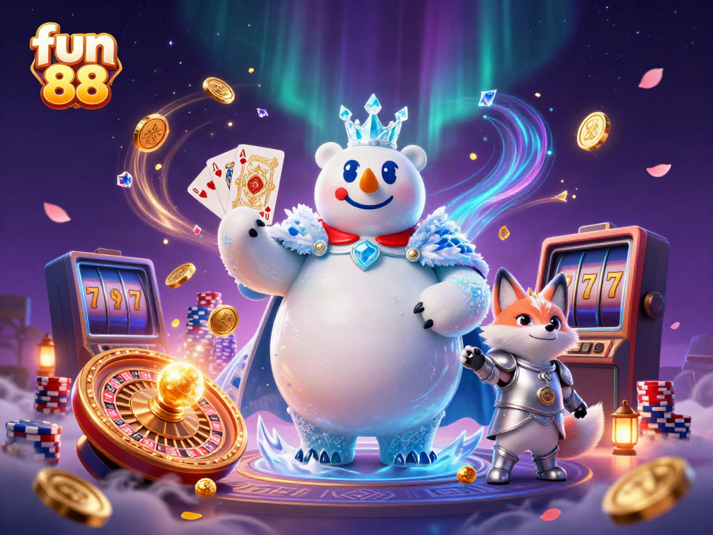 Experience fun 88 with immersive 3D casino elements featuring vibrant characters and sparkling treasures.