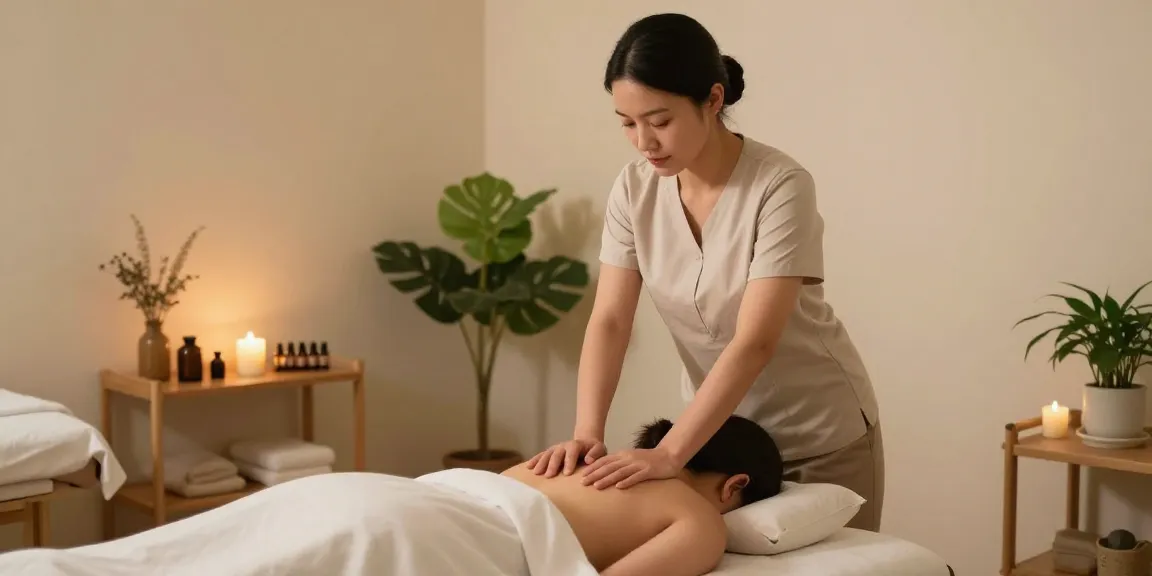 마사지 시술 중인 전문가와 편안한 치료 환경