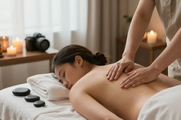종로출장안마에서 전문 마사지 치료사가 편안한 공간에서 고객에게 치료를 제공하는 모습