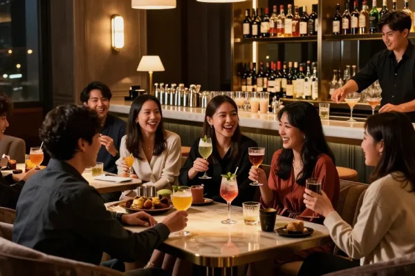 강남블랜딩쩜오에서 고급스러운 분위기 속 손님들이 즐기는 생생한 모습